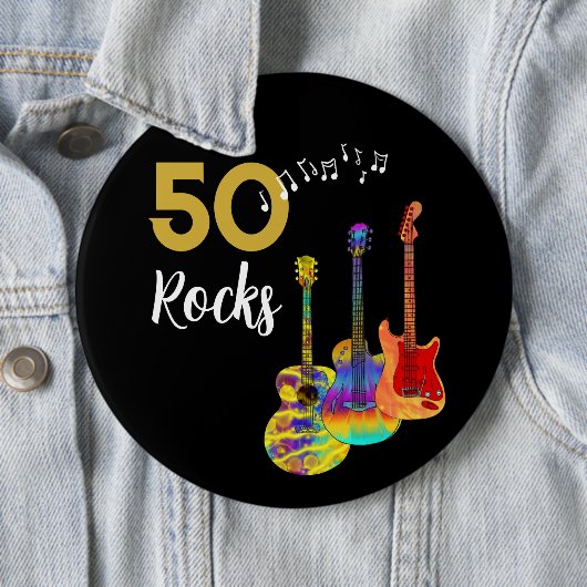 Guitar 50 vierde verjaardagsfeest ronde button 6,0 cm (In situ)