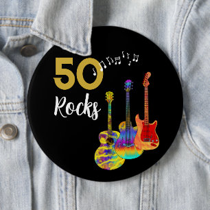 Guitar 50 vierde verjaardagsfeest ronde button 6,0 cm