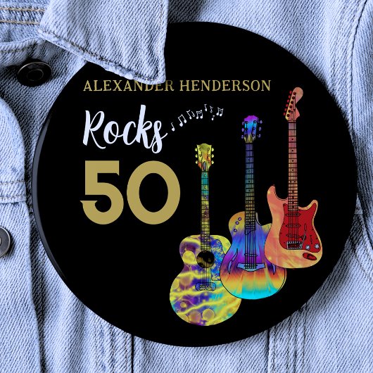 Guitar 50th Birthday Party 50 Rocks Custom Ronde Button 6,0 Cm