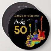 Guitar 50th Birthday Party 50 Rocks Custom Ronde Button 6,0 Cm (Voorkant /achterkant)