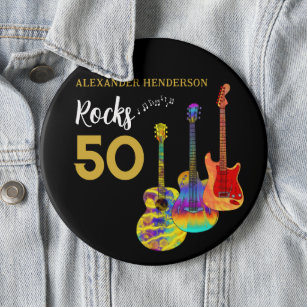 Guitar 50th Birthday Party 50 Rocks Custom Ronde Button 6,0 Cm