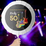 Guitar 50th Birthday Party - Gepersonaliseerd Ballon<br><div class="desc">Speciaal Rocks 50 50ste verjaardagsballonnen met drie coole waterverf gitaardesign op zwarte achtergrond. Een elektrische gitaar met een vuurpatroon en een rode oogstbescherming, een meerkleurige semi-akoestische gitaar en een psychedelische klassieke akoestische gitaarillustratie met gepersonaliseerde zwarte en gouden moderne coole typografie. Deze gebruiksvriendelijke sjabloon creëer is het perfecte feestdecor om vijftig...</div>