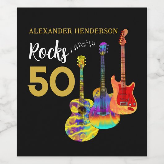 Guitar 50th Birthday Party - Gepersonaliseerd Wijn Etiket (Enkel label)