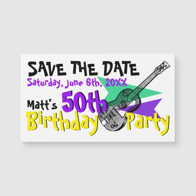 Guitar 50th Birthday Party Save the date Magnetic (Voorkant)