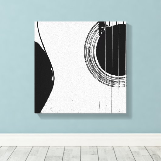 Guitar Abstract Modern Black en White Canvas Afdruk (Insitu (Houten vloer))