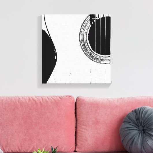 Guitar Abstract Modern Black en White Canvas Afdruk (Insitu (Woonkamer))