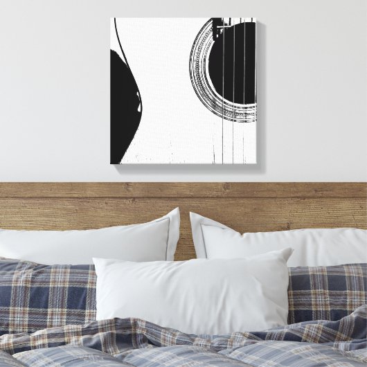 Guitar Abstract Modern Black en White Canvas Afdruk (Insitu (Slaapkamer))