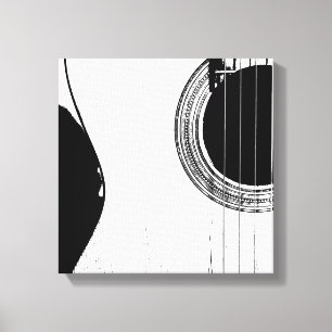 Guitar Abstract Modern Black en White Canvas Afdruk