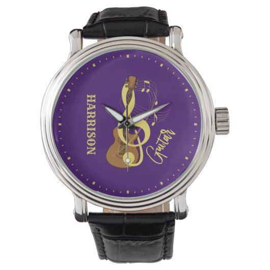 Guitar Acoustic Muzieknoten Personalized Horloge (Voorkant)