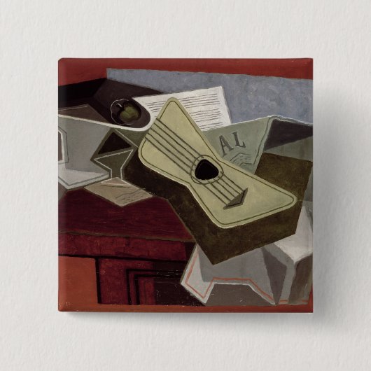 Guitar and Newspaper, 1925 Vierkante Button 5,1 Cm (Voorkant)