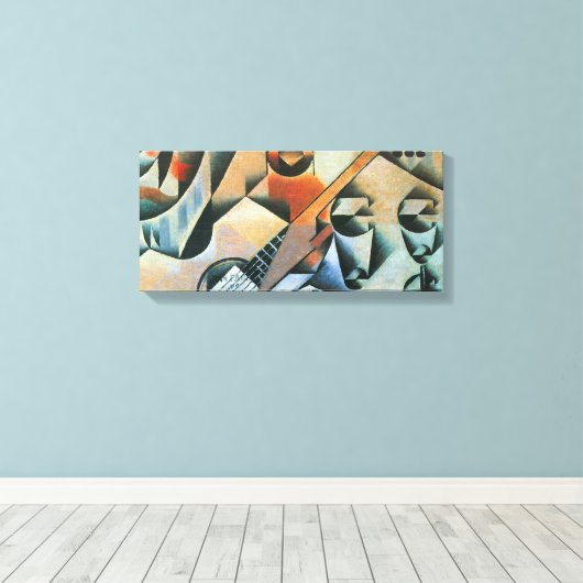 Guitar (Banjo) en Glazen, Juan Gris,  kunst Canvas Afdruk (Insitu (Houten vloer))