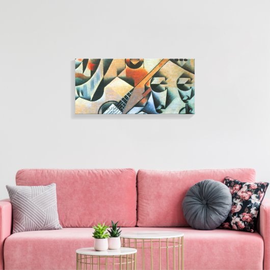 Guitar (Banjo) en Glazen, Juan Gris,  kunst Canvas Afdruk (Insitu (Woonkamer))