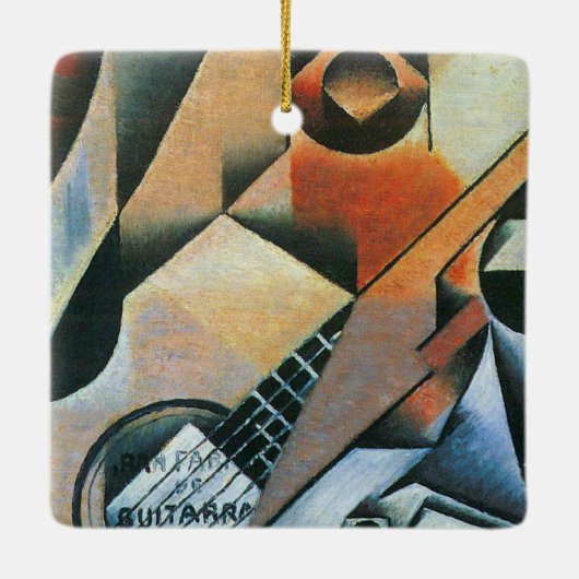 Guitar (Banjo) en Glazen, Juan Gris,  kunst Keramisch Ornament (Achterkant)