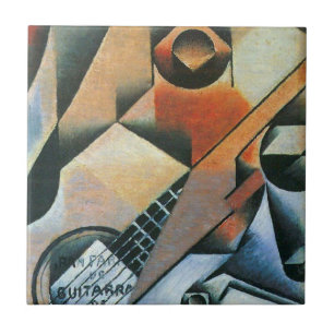 Guitar (Banjo) en Glazen, Juan Gris,  kunst Tegeltje