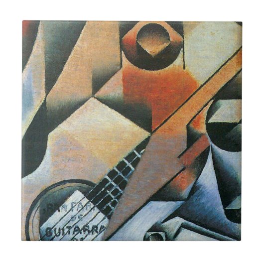 Guitar (Banjo) en Glazen, Juan Gris,  kunst Tegeltje (Voorkant)