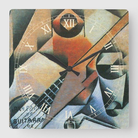 Guitar (Banjo) en Glazen, Juan Gris, kunst Vierkante Klok (Voorkant)