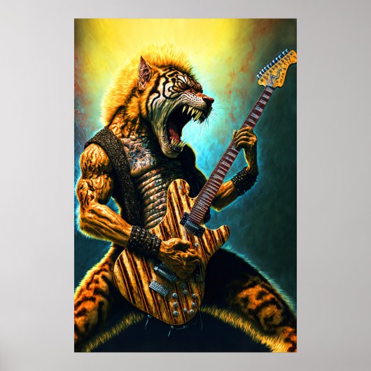 Guitar Beast - Rock- en Roll Tiger Poster Print (Voorkant)