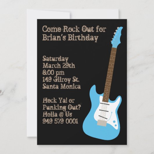 Guitar Birthday Party Invitation Kaart (Voorkant)