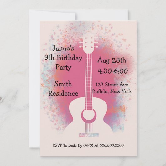 Guitar Birthday Party Kaart (Voorkant)