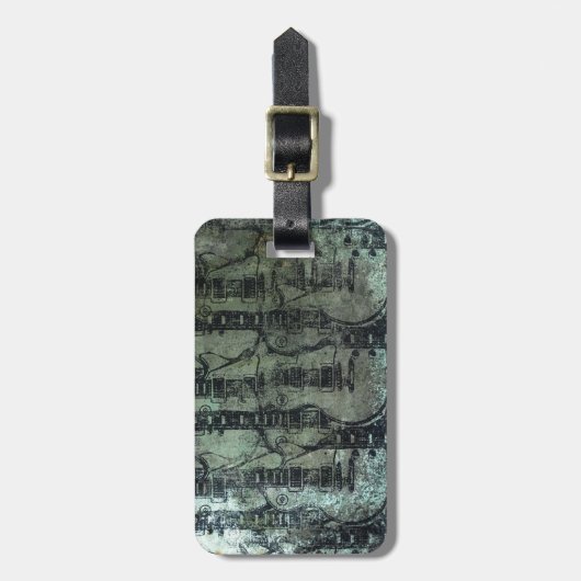 Guitar Blauwgroen Green Black Collage Bagagelabel (Voorkant verticaal)