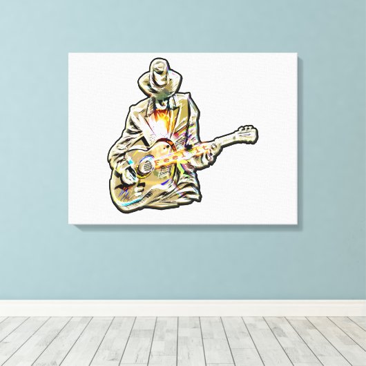 Guitar Blues Mann - Voel het je voor Canvas Afdruk (Insitu (Houten vloer))