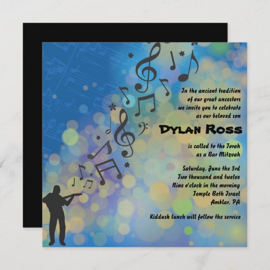 Guitar Boy Bat Bar Mitzvah Uitnodiging (Voorkant / Achterkant)