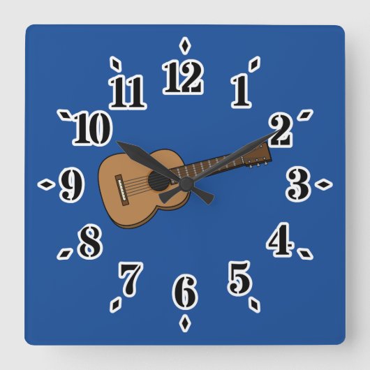 Guitar Cartoon Vierkante Klok (Voorkant)