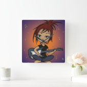 Guitar Chick Vierkante Klok (Huis)