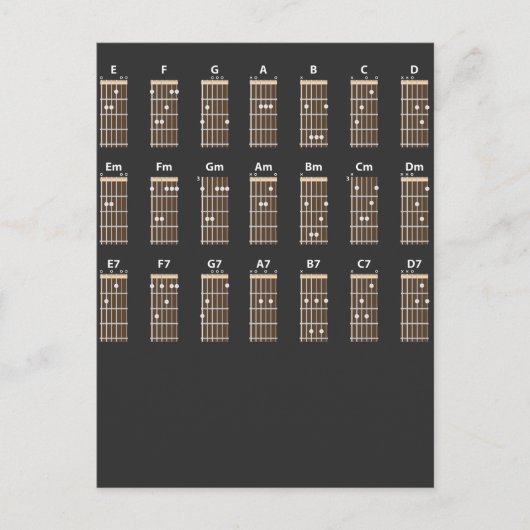 Guitar Chord Chart neemt nota van Funny Music Teac Briefkaart (Voorkant)