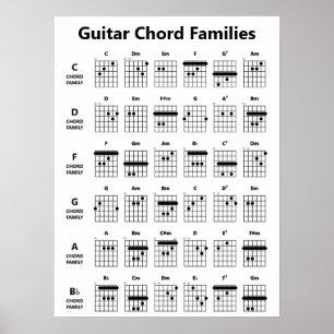 Guitar Chord Families   Zwart-wit Poster