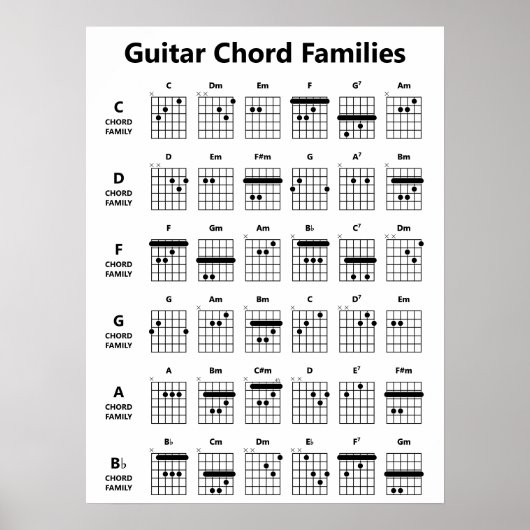Guitar Chord Families | Zwart-wit Poster (Voorkant)