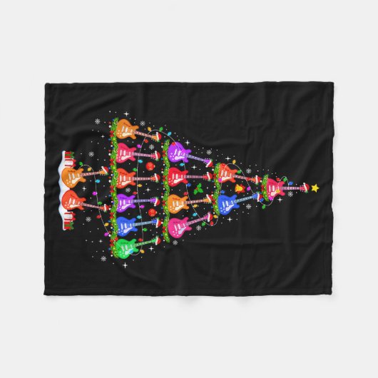 Guitar Christmas Tree Lights Funny Xmas Pajamas Gu Fleece Deken (Voorkant (Horizontaal))