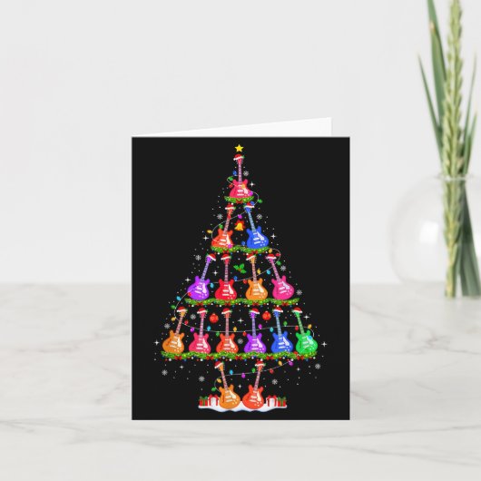 Guitar Christmas Tree Lights Funny Xmas Pajamas Gu Kaart (Voorkant)