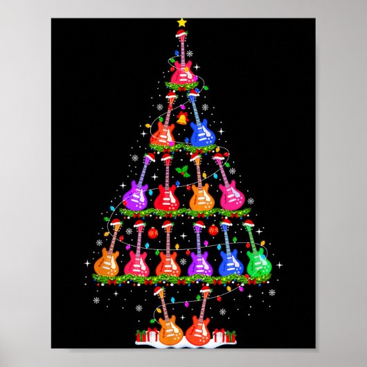 Guitar Christmas Tree Lights Funny Xmas Pajamas Gu Poster (Voorkant)