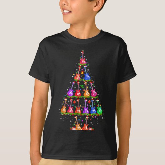 Guitar Christmas Tree Lights Funny Xmas Pajamas Gu T-shirt (Voorkant)