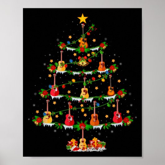 Guitar Christmas Tree Lights Musical Guitar Guitar Poster (Voorkant)