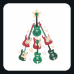 GUITAR CHRISTMAS TREE VIERKANTE STICKER<br><div class="desc">Ontwerp met een kerstboom gemaakt met verschillende gitaren.</div>
