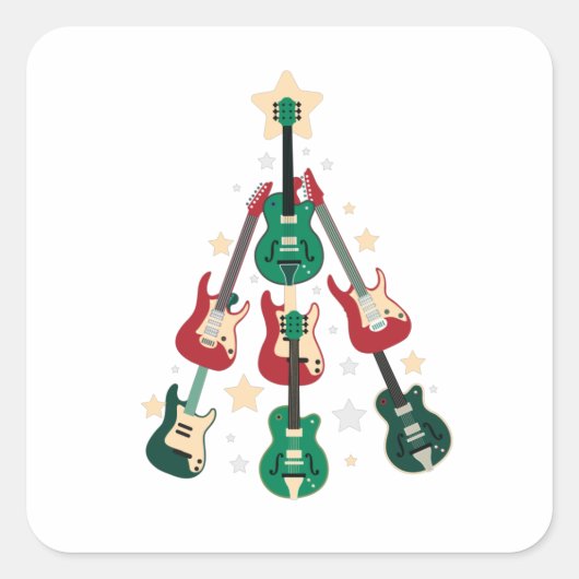 GUITAR CHRISTMAS TREE VIERKANTE STICKER (Voorkant)