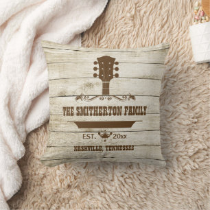 Guitar Country Music Rustic Wood Familienaam Kussen