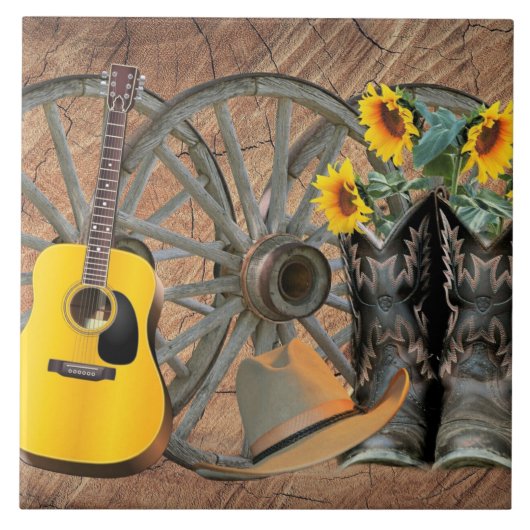Guitar Cowboy Boots Cowboy Pet Tegeltje (Voorkant)