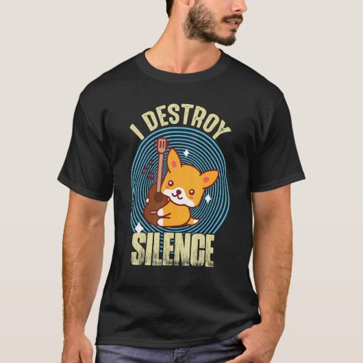 Guitar Destroy Silence Cute Fox Guitarist Rock gui T-shirt (Voorkant)