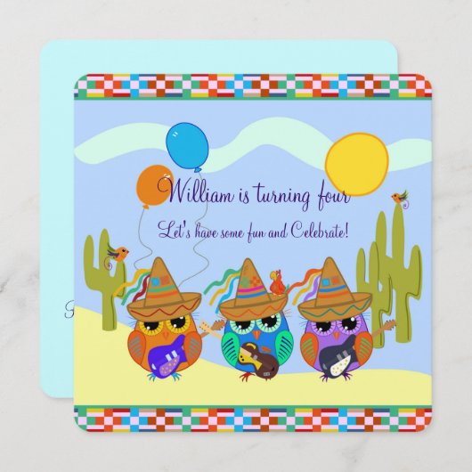 Guitar die Sombrero speelt Eigendom van aangepaste Kaart (Voorkant / Achterkant)