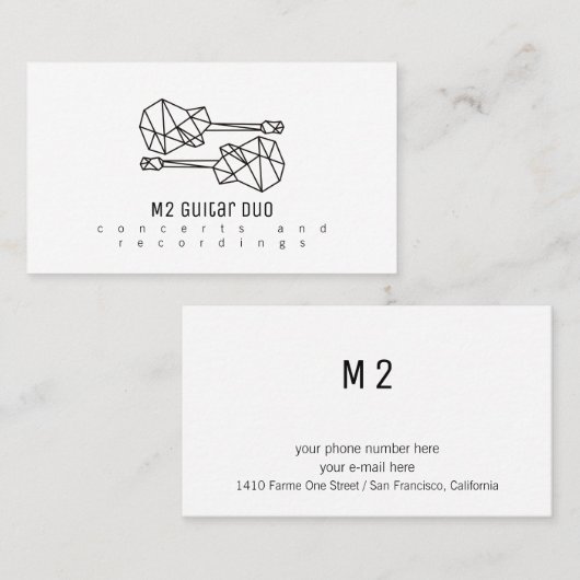 Guitar Duo Wit visitekaartje met twee gitaren (Voorkant / Achterkant)