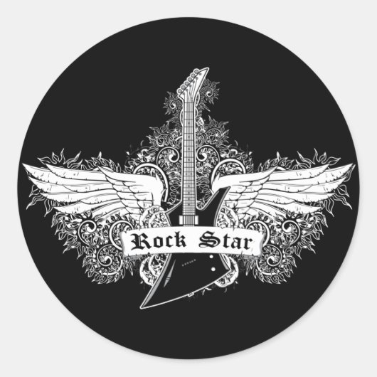 Guitar ~ Electric Guitar Rock Star Ronde Sticker (Voorkant)