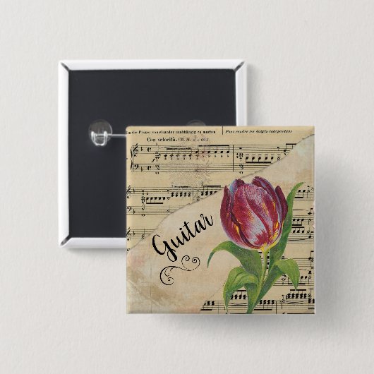 Guitar Elegant Tulip  — Specificaties Vierkante Button 5,1 Cm (Voorkant /achterkant)