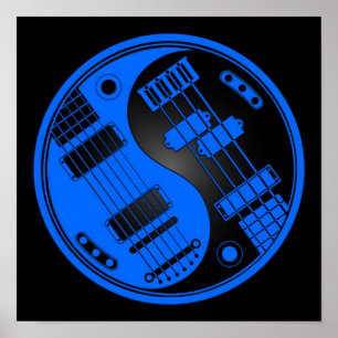 Guitar en Bass Yin Yang Blue en Black Poster