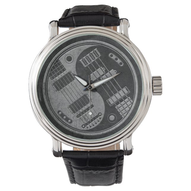 Guitar en Bass Yin Yang met donkere textuur Horloge (Voorkant)