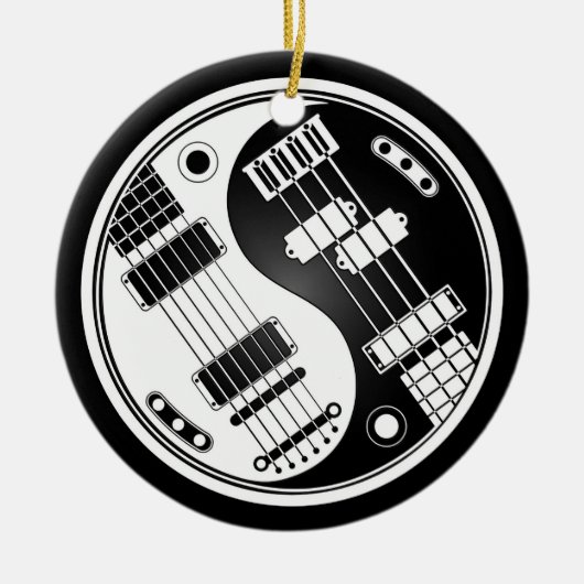 Guitar en Bass Yin Yang White en Black Keramisch Ornament (Voorkant)