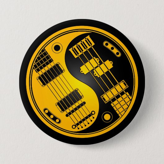 Guitar en Bass Yin Yang Yellow en Black Ronde Button 7,6 Cm (Voorkant)