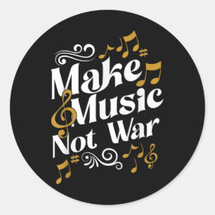 Guitar en Drummer Jazz maken muziek geen oorlog Ronde Sticker